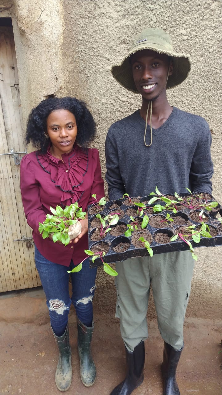 Team holding seedling trays